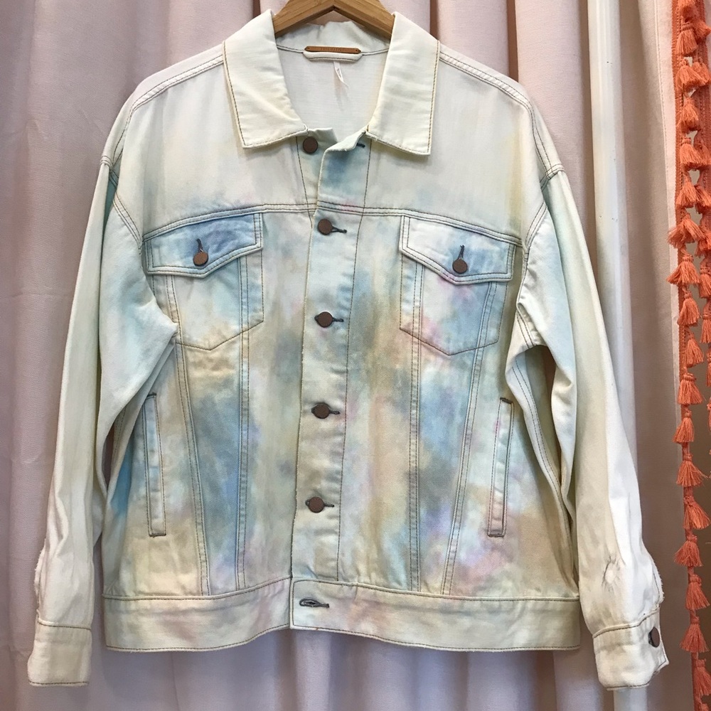 Free People Tye Die White Denim Jacket